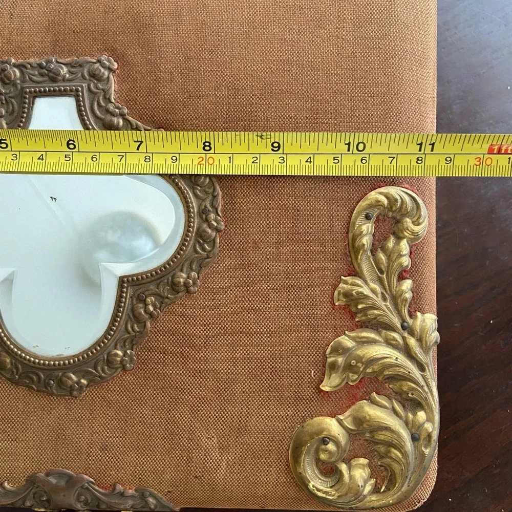 Antique 1894 Victorian Photo Album with Mirror, Built in Stand, Brass Accents